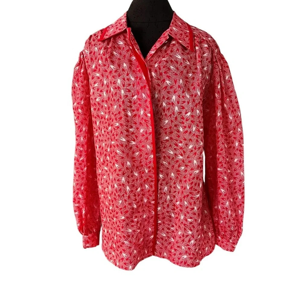 NWT NOS Vintage Lady Manhattan Red White Polyester Blouse 22W 1979-1983